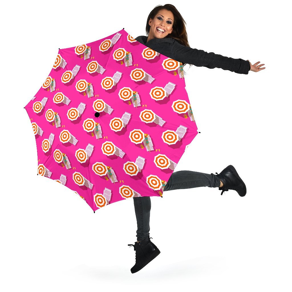 Beach Pink Pattern Print Automatic Foldable Umbrella-grizzshop