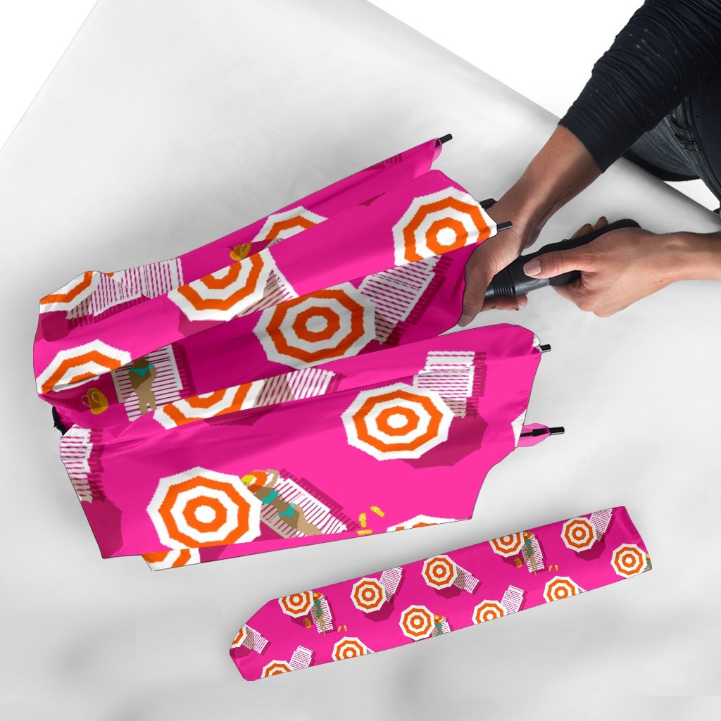 Beach Pink Pattern Print Automatic Foldable Umbrella-grizzshop