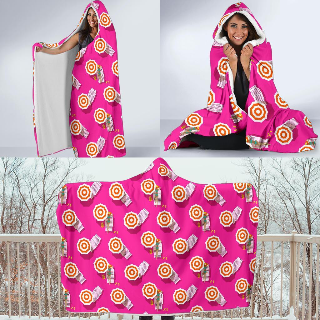 Beach Pink Pattern Print Hooded Blanket-grizzshop