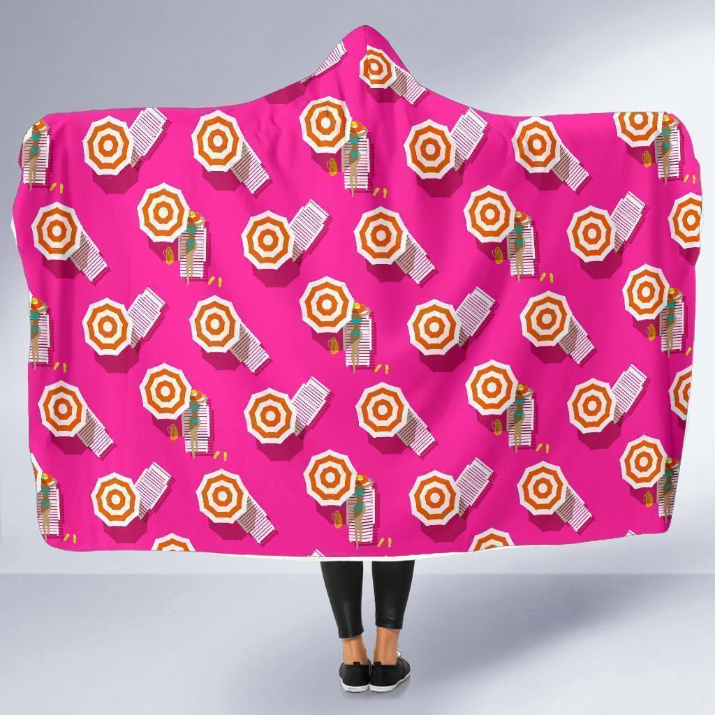 Beach Pink Pattern Print Hooded Blanket-grizzshop