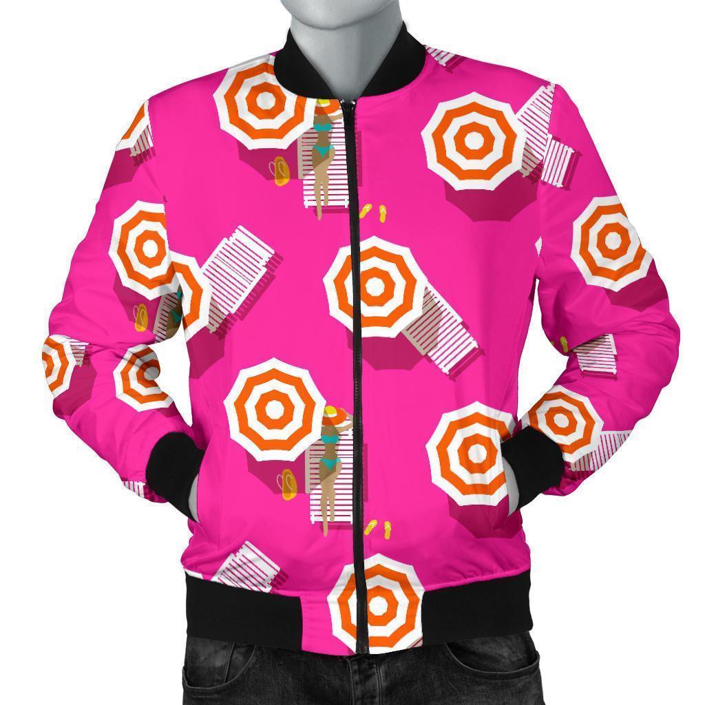 Beach Pink Pattern Print Men's Bomber Jacket-grizzshop