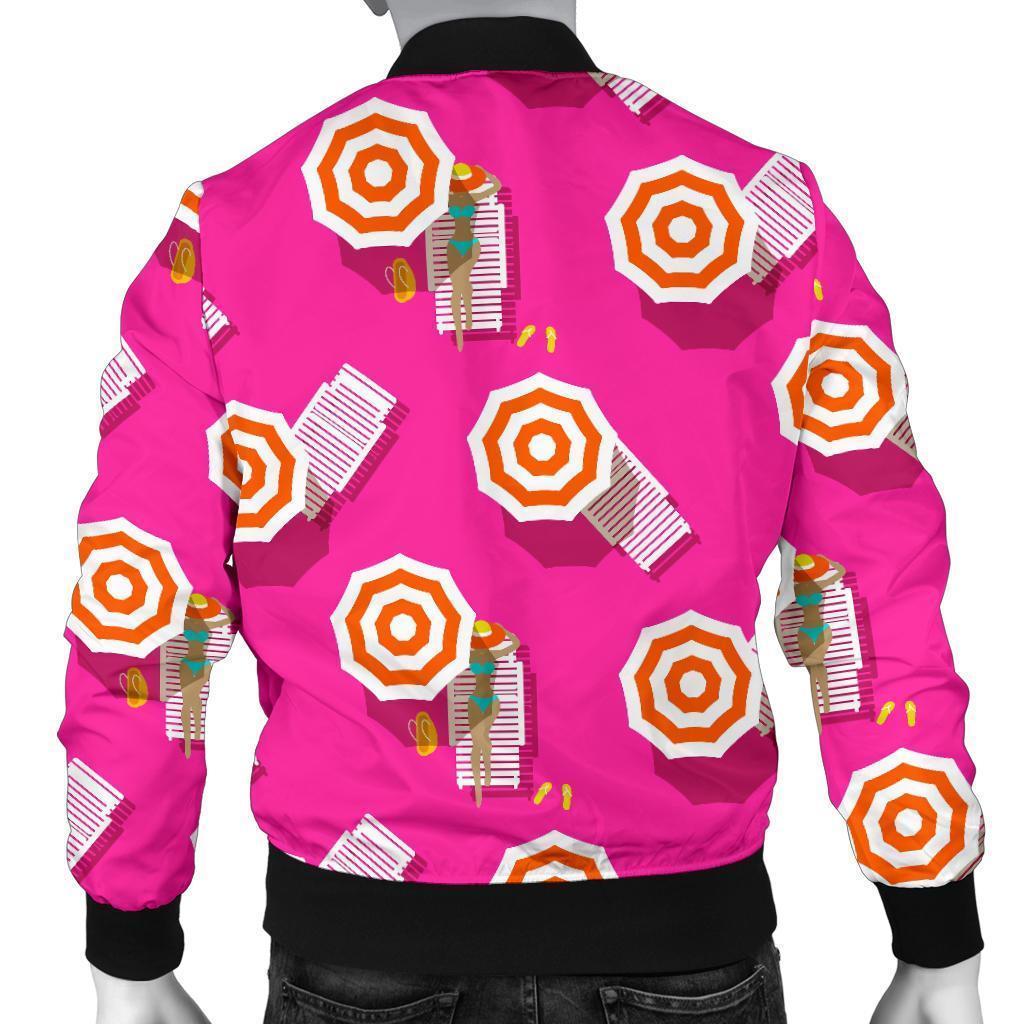 Beach Pink Pattern Print Men's Bomber Jacket-grizzshop