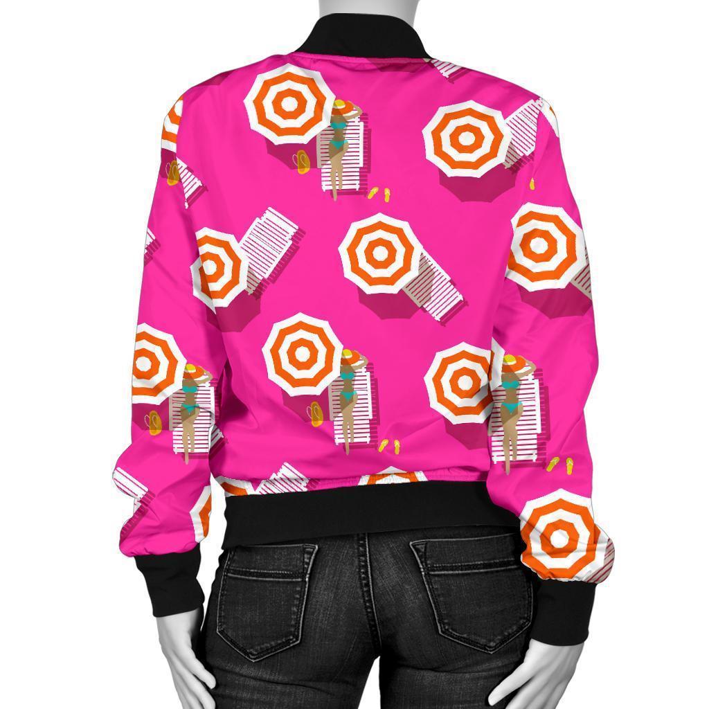 Beach Pink Pattern Print Women Casual Bomber Jacket-grizzshop