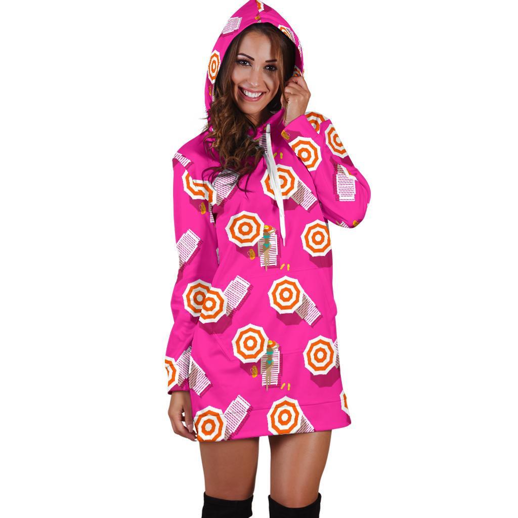 Beach Pink Pattern Print Women Hoodie Dress-grizzshop