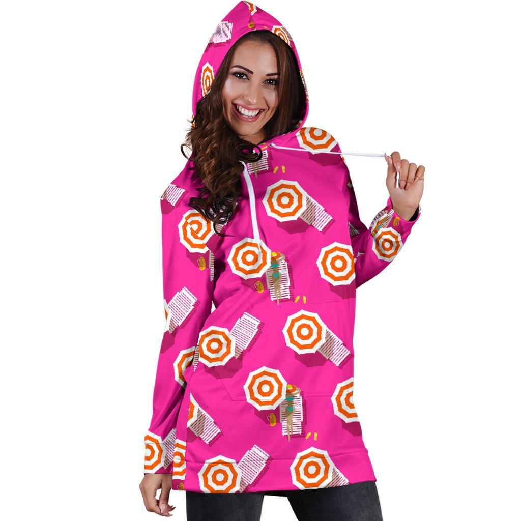 Beach Pink Pattern Print Women Hoodie Dress-grizzshop