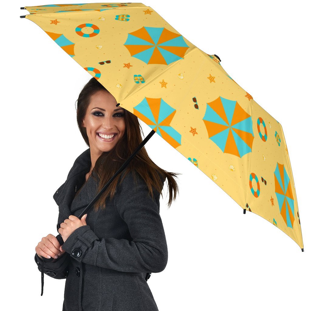 Beach Print Pattern Automatic Foldable Umbrella-grizzshop
