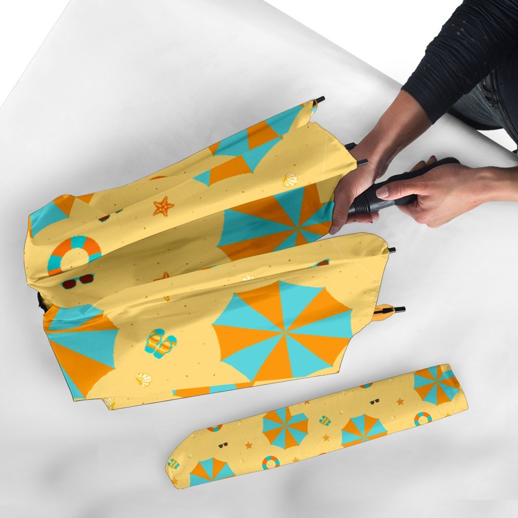 Beach Print Pattern Automatic Foldable Umbrella-grizzshop