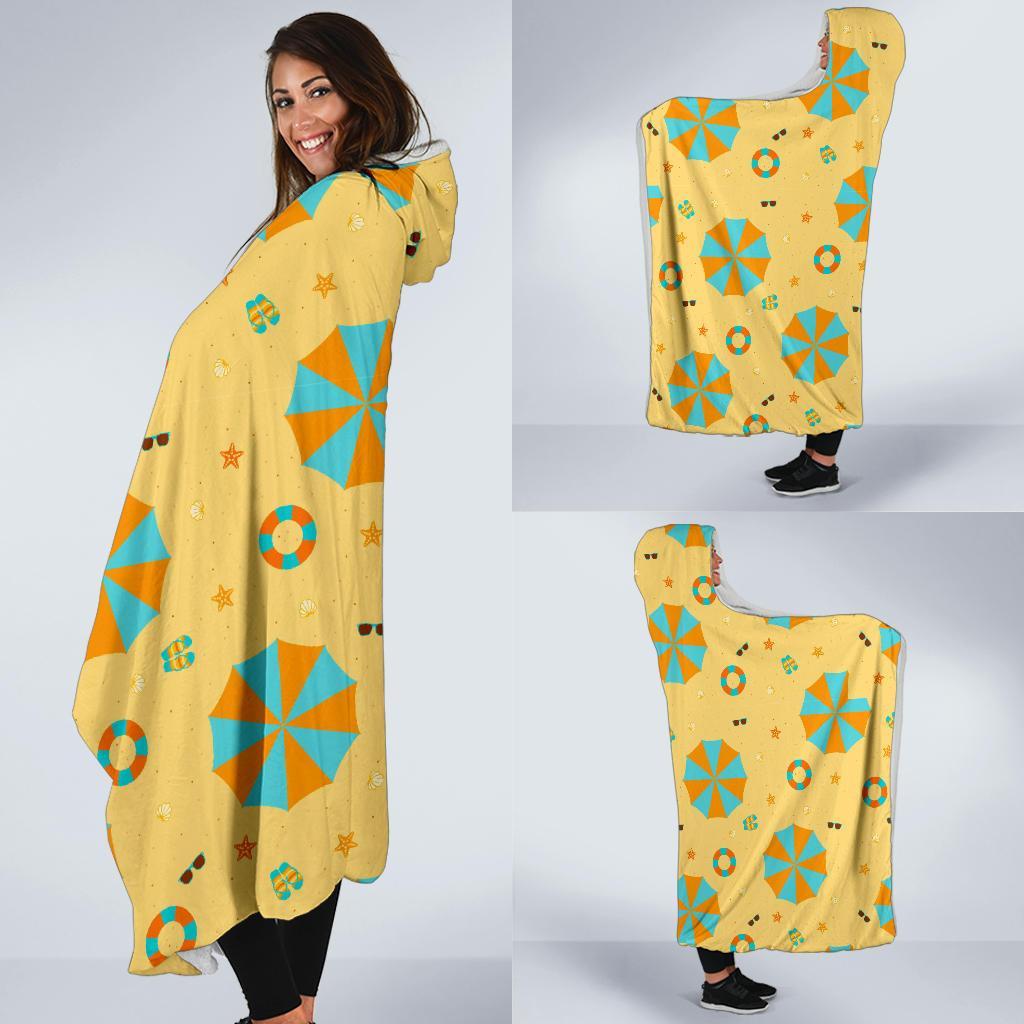 Beach Print Pattern Hooded Blanket-grizzshop