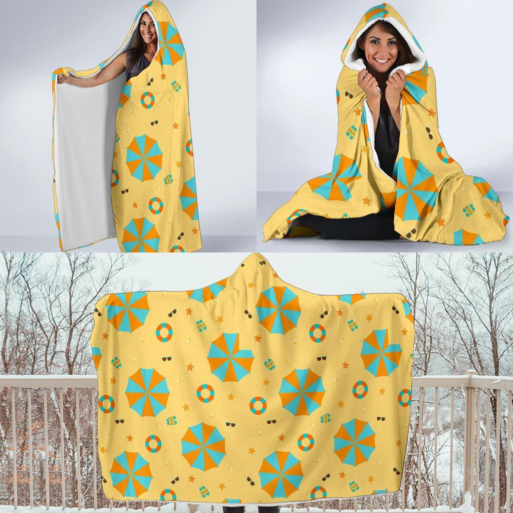 Beach Print Pattern Hooded Blanket-grizzshop