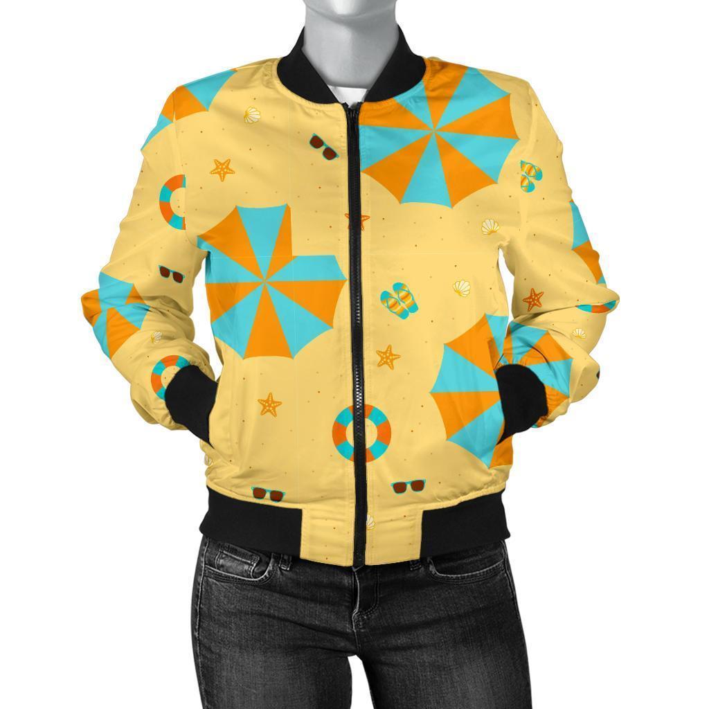 Beach Print Pattern Women Casual Bomber Jacket-grizzshop