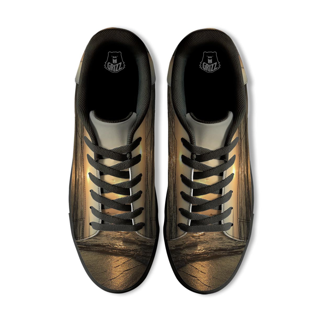 Beach Sunrise Print Black Low Top Sneakers-grizzshop