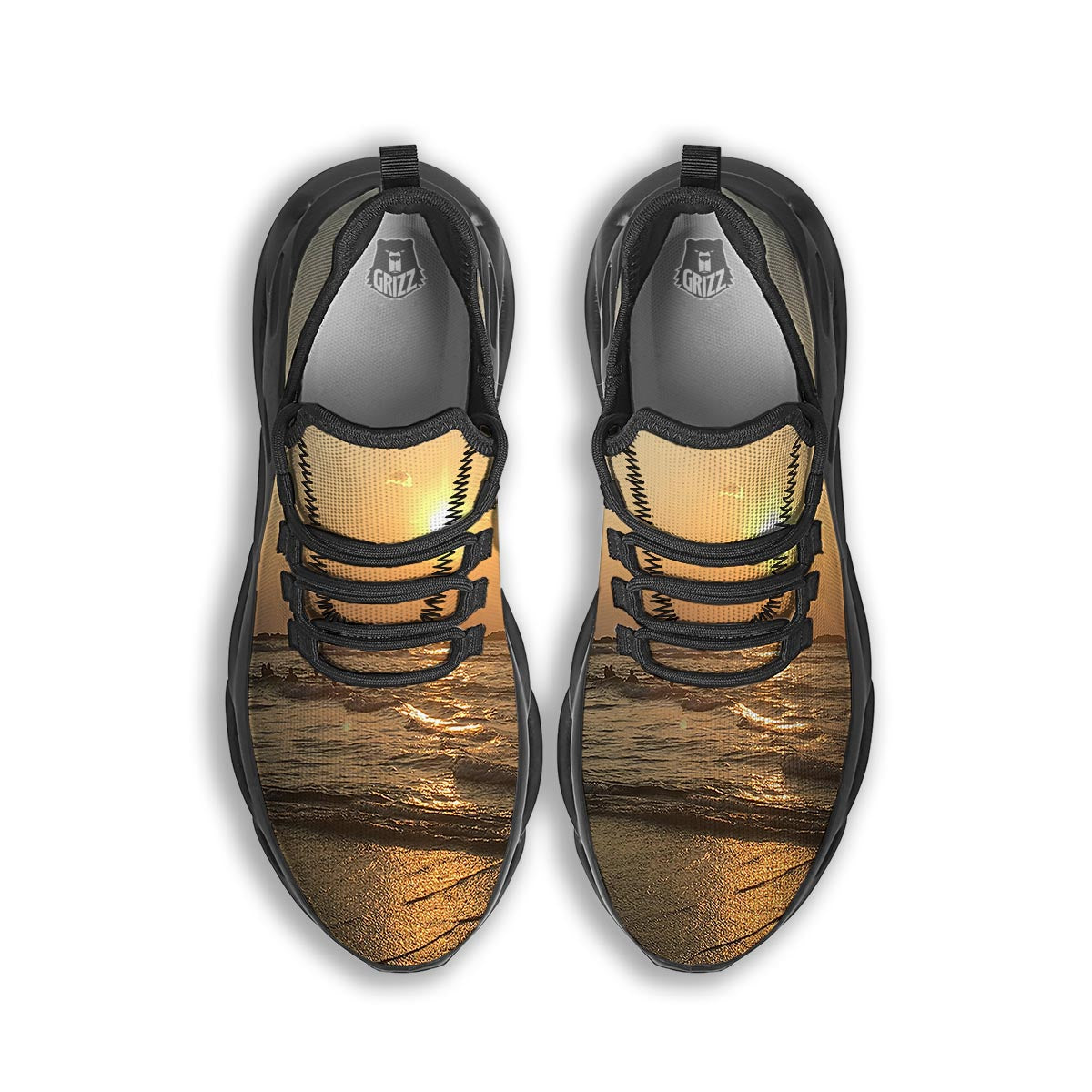 Beach Sunrise Print Black Running Shoes-grizzshop