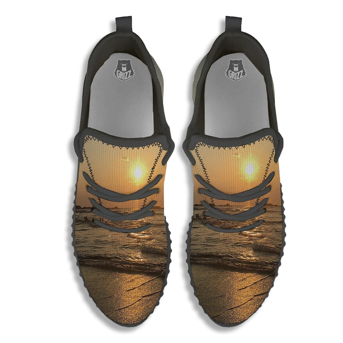 Beach Sunrise Print Black Walking Shoes-grizzshop