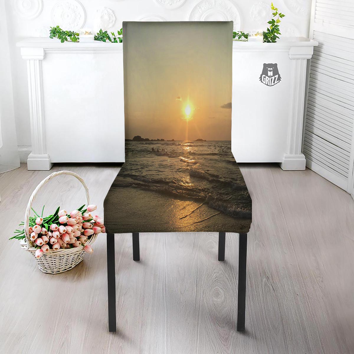 Beach Sunrise Print Dining Chair Slipcover-grizzshop