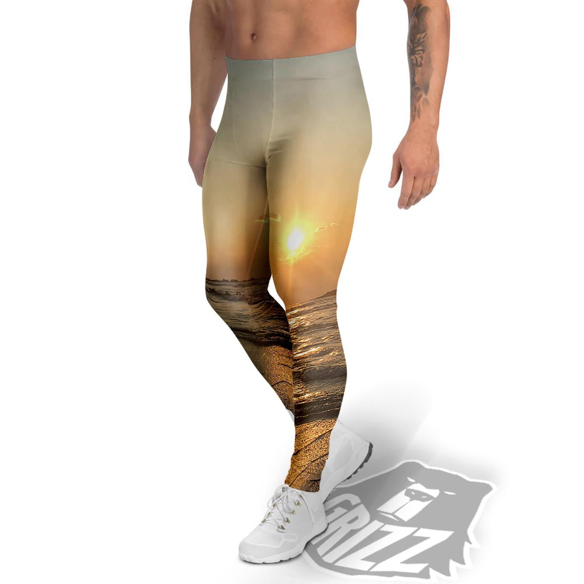 Beach Sunrise Print Men's Leggings-grizzshop