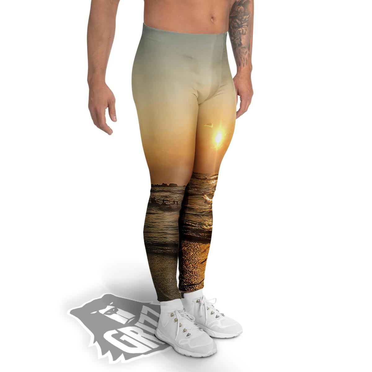 Beach Sunrise Print Men's Leggings-grizzshop