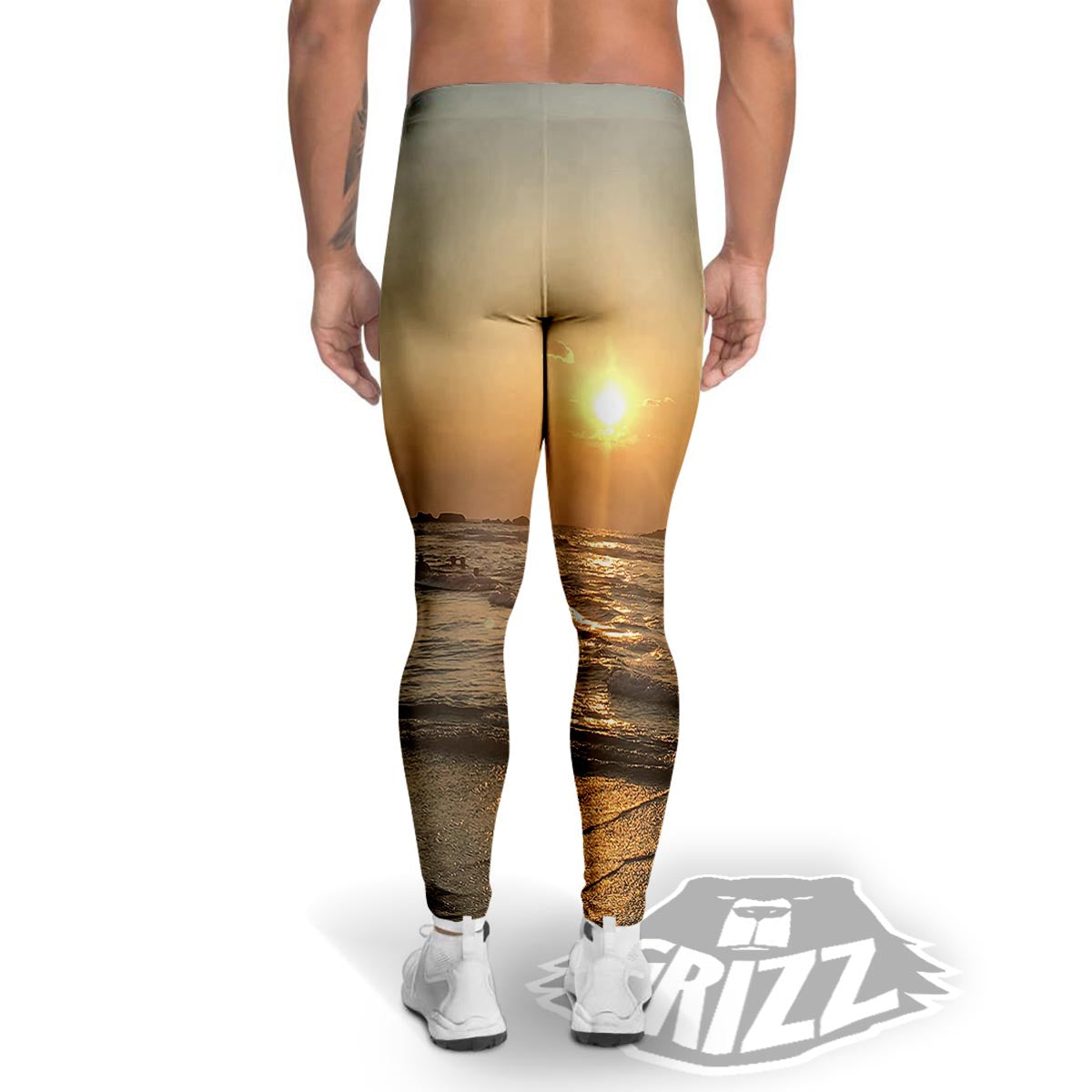 Beach Sunrise Print Men's Leggings-grizzshop