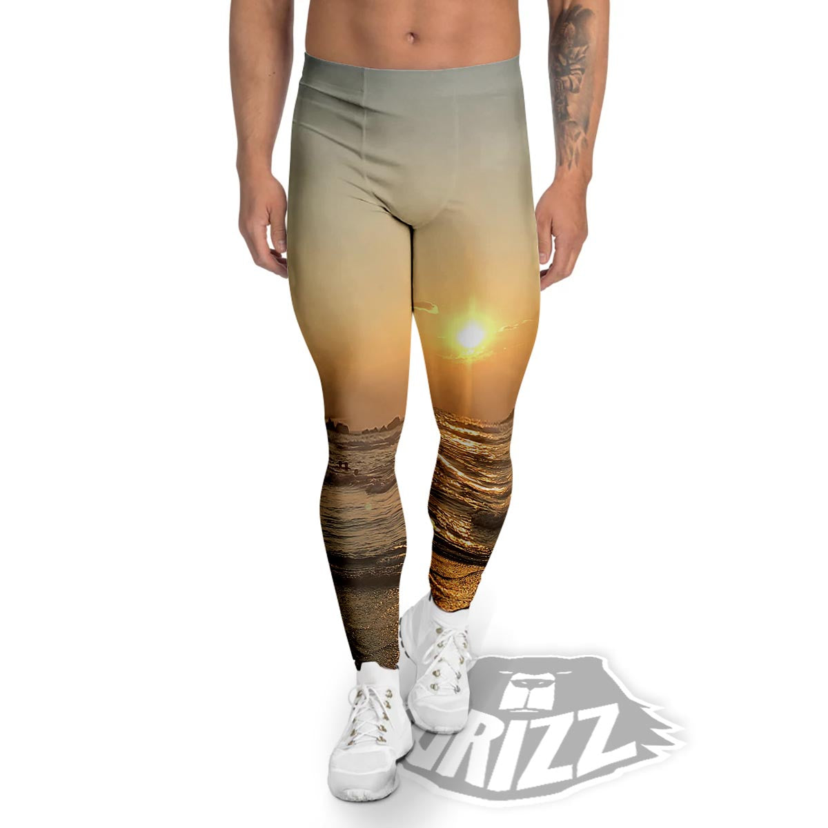 Beach Sunrise Print Men's Leggings-grizzshop