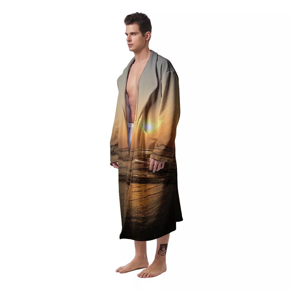 Beach Sunrise Print Men's Robe-grizzshop