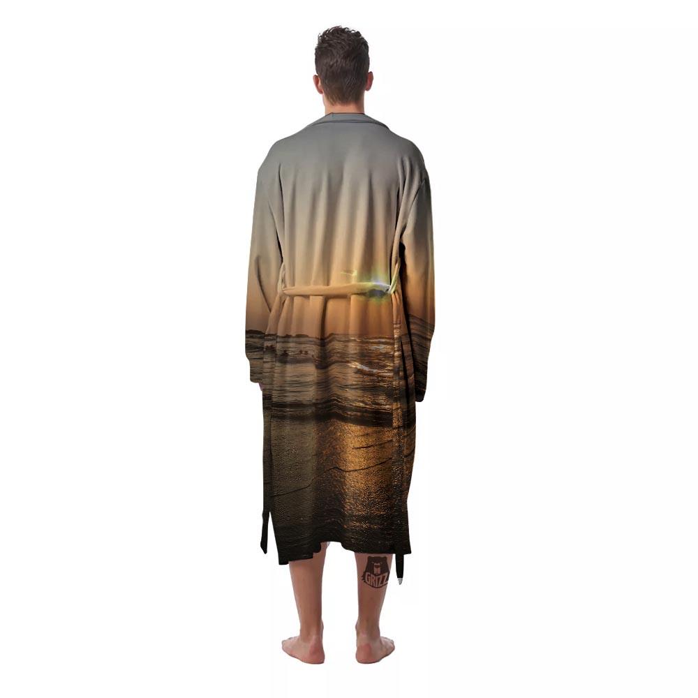 Beach Sunrise Print Men's Robe-grizzshop