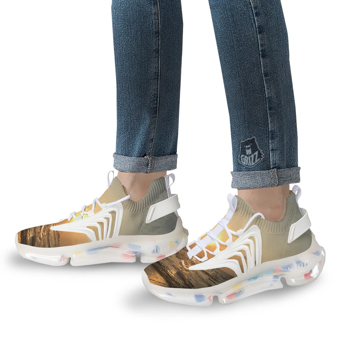 Beach Sunrise Print White Gym Shoes-grizzshop