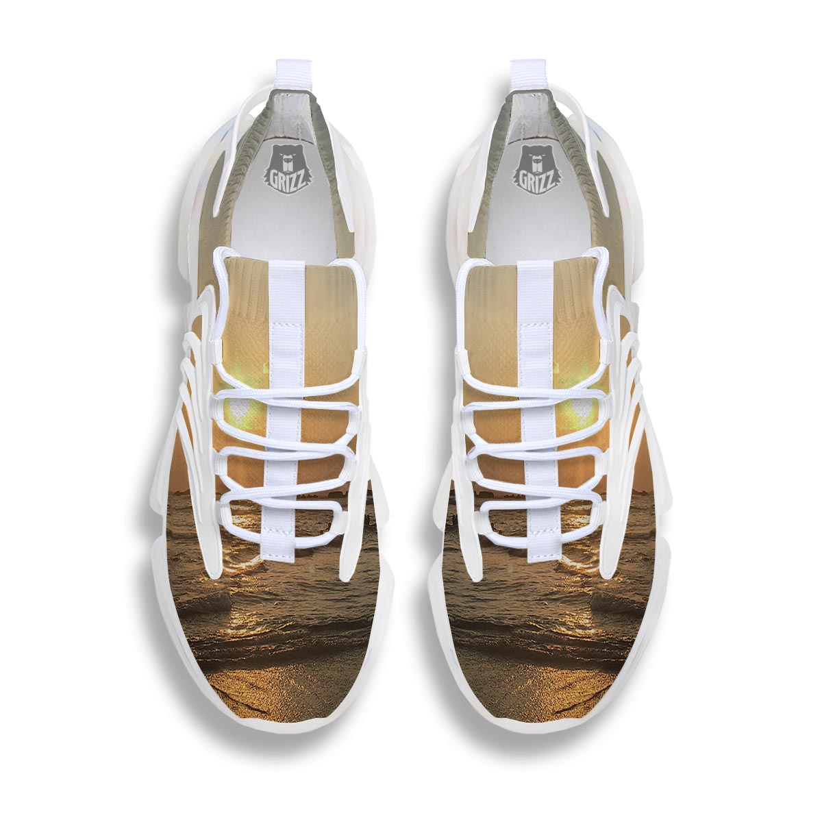 Beach Sunrise Print White Gym Shoes-grizzshop