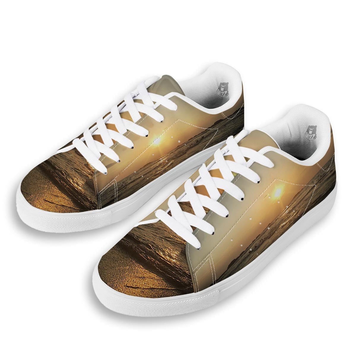 Beach Sunrise Print White Low Top Sneakers-grizzshop