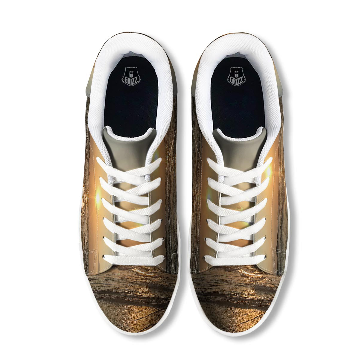 Beach Sunrise Print White Low Top Sneakers-grizzshop
