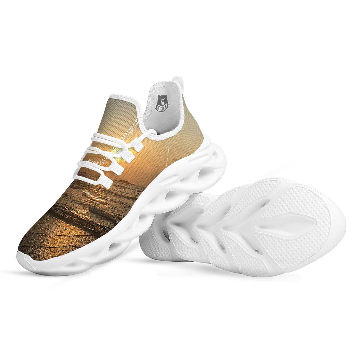Beach Sunrise Print White Running Shoes-grizzshop