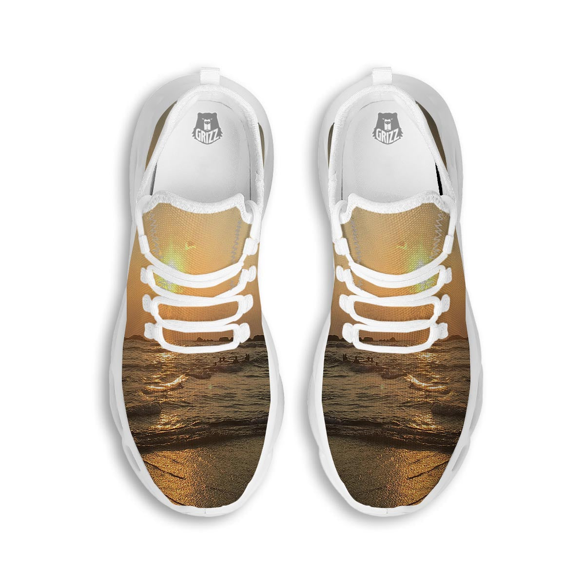 Beach Sunrise Print White Running Shoes-grizzshop