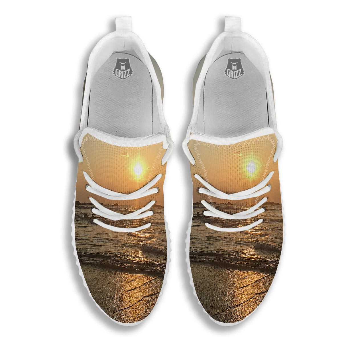 Beach Sunrise Print White Walking Shoes-grizzshop