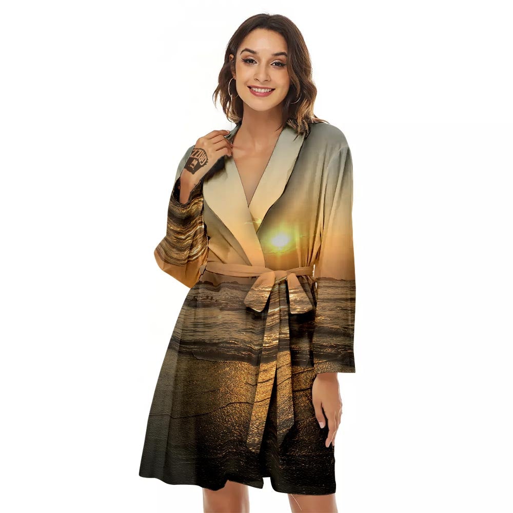 Beach Sunrise Print Women's Robe-grizzshop
