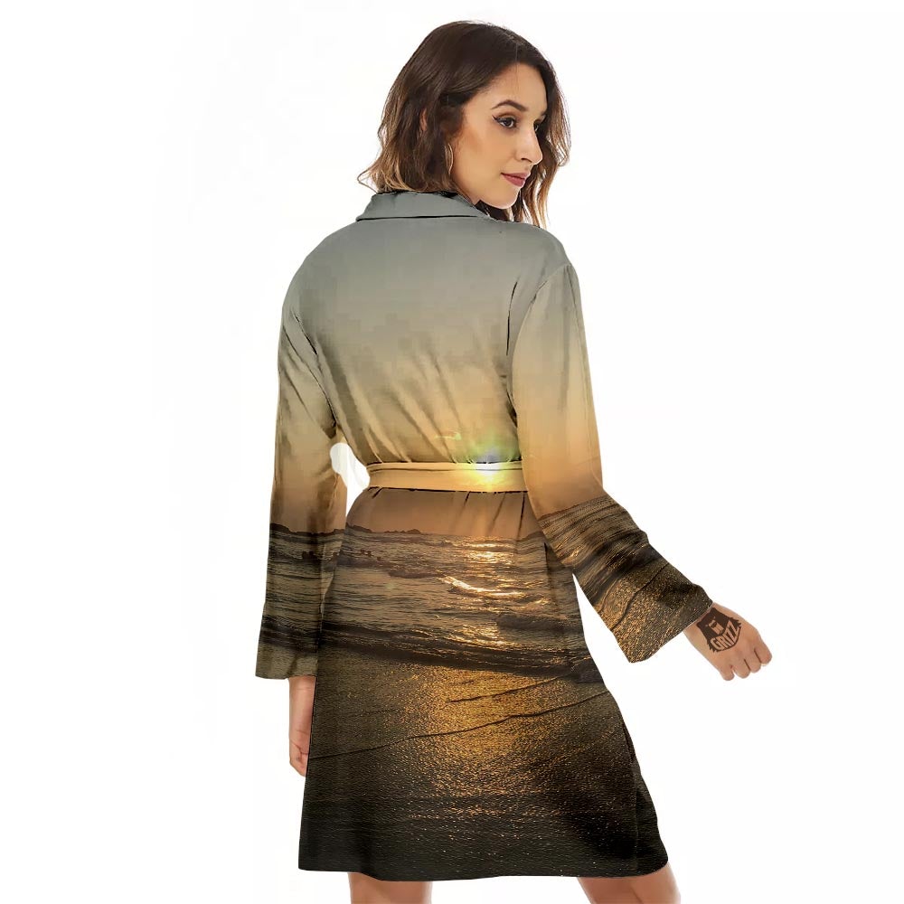 Beach Sunrise Print Women's Robe-grizzshop