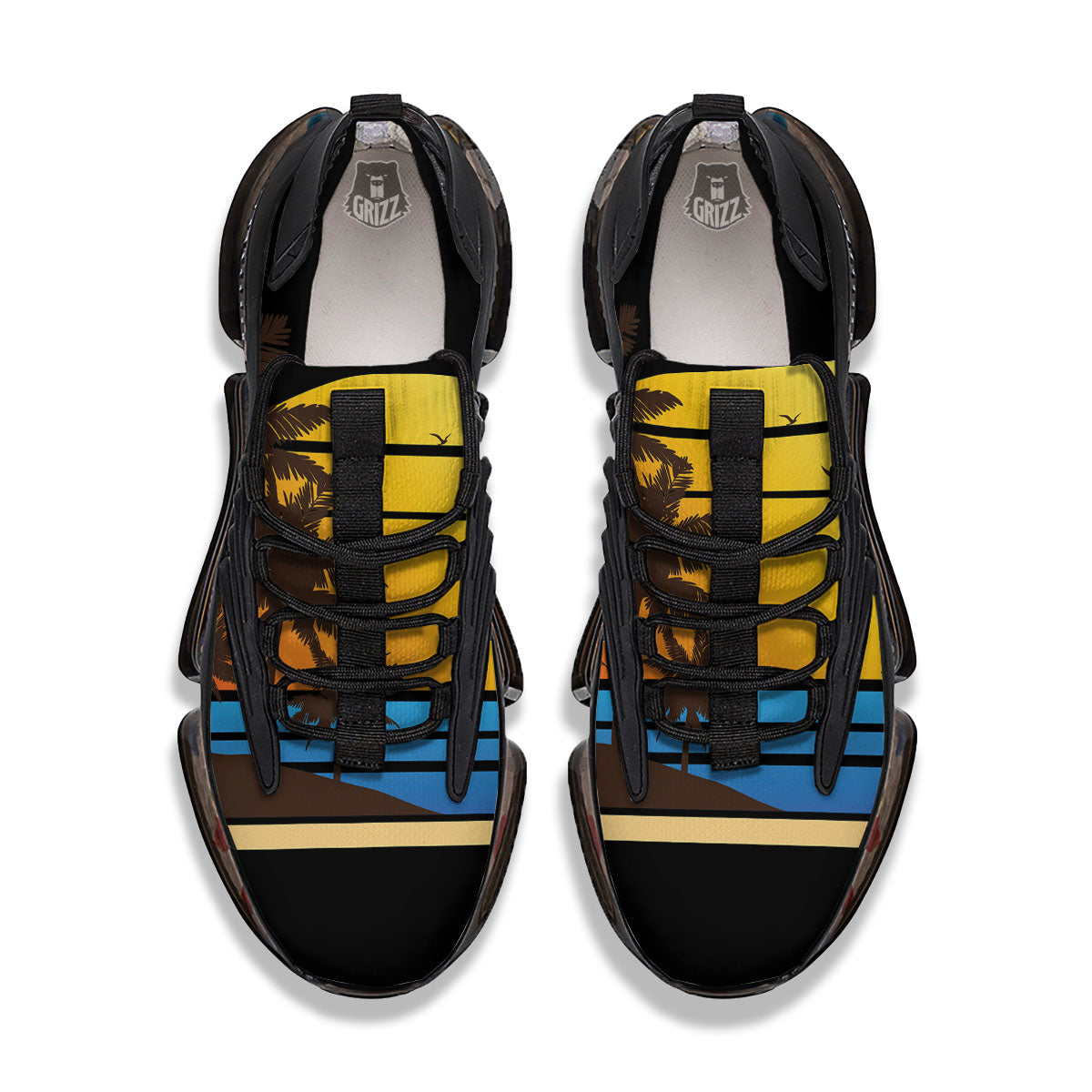 Beach Sunset Palm Tree Print Black Gym Shoes-grizzshop