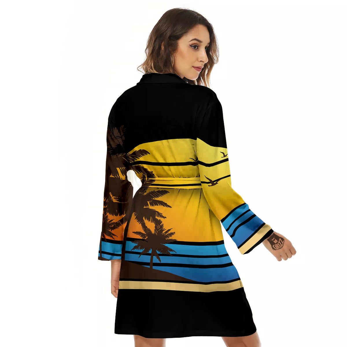 Beach Sunset Palm Tree Print Women's Robe-grizzshop