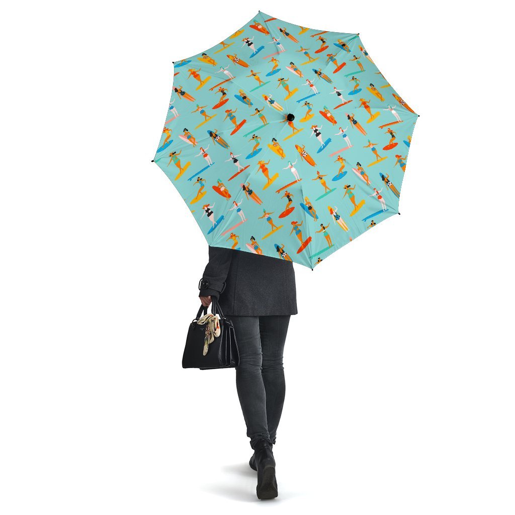 Beach Surfing Pattern Print Automatic Foldable Umbrella-grizzshop