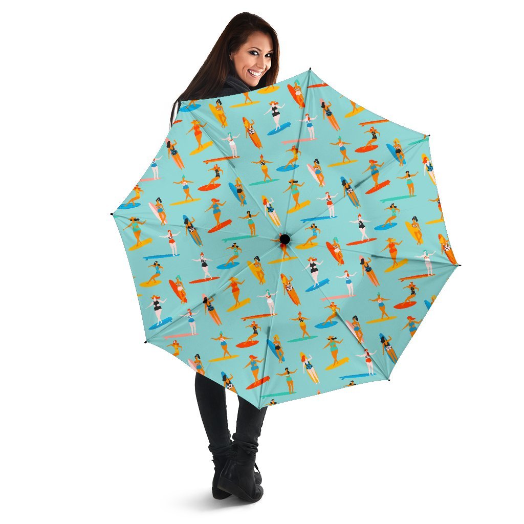 Beach Surfing Pattern Print Automatic Foldable Umbrella-grizzshop