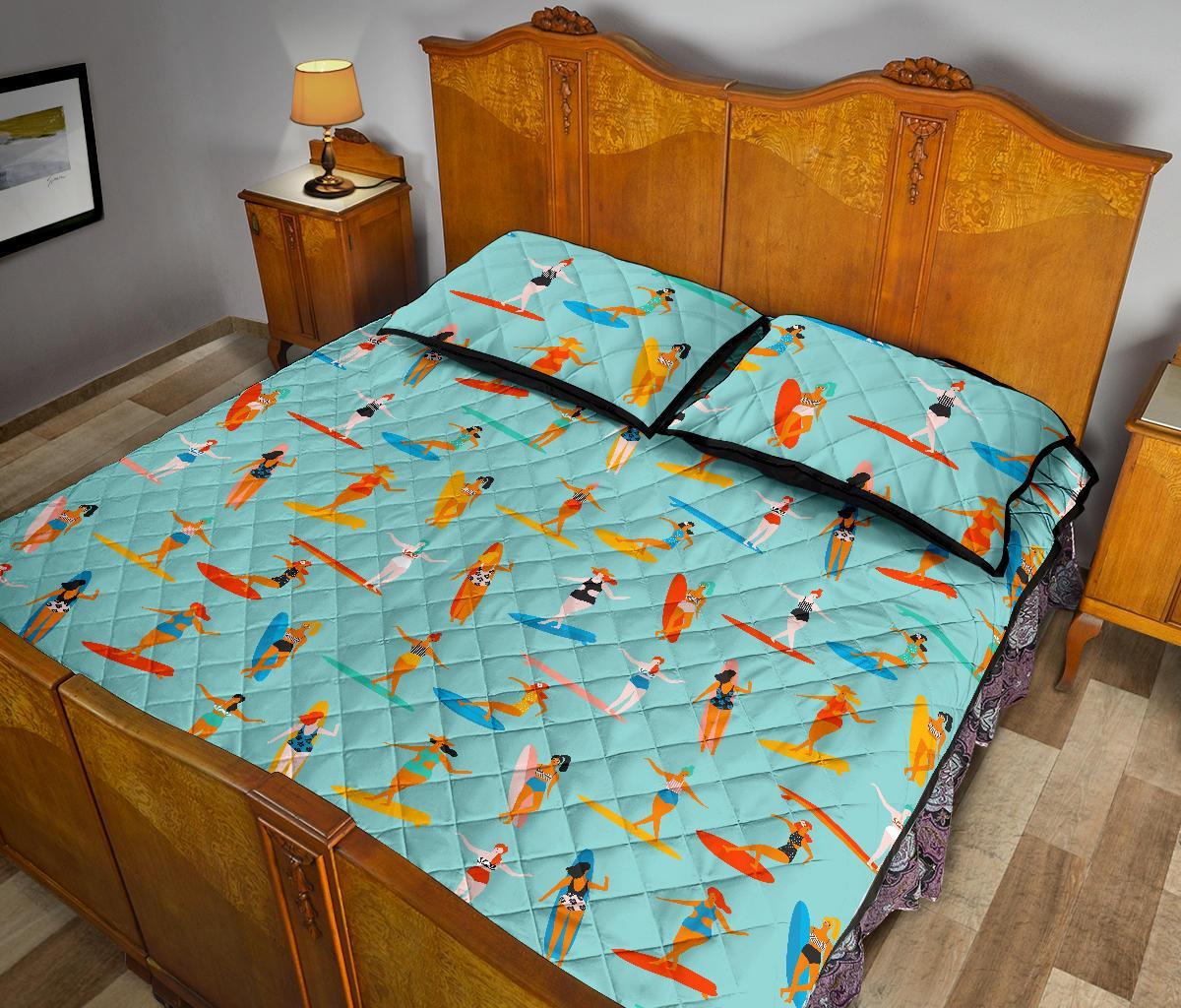 Beach Surfing Pattern Print Bed Set Quilt-grizzshop