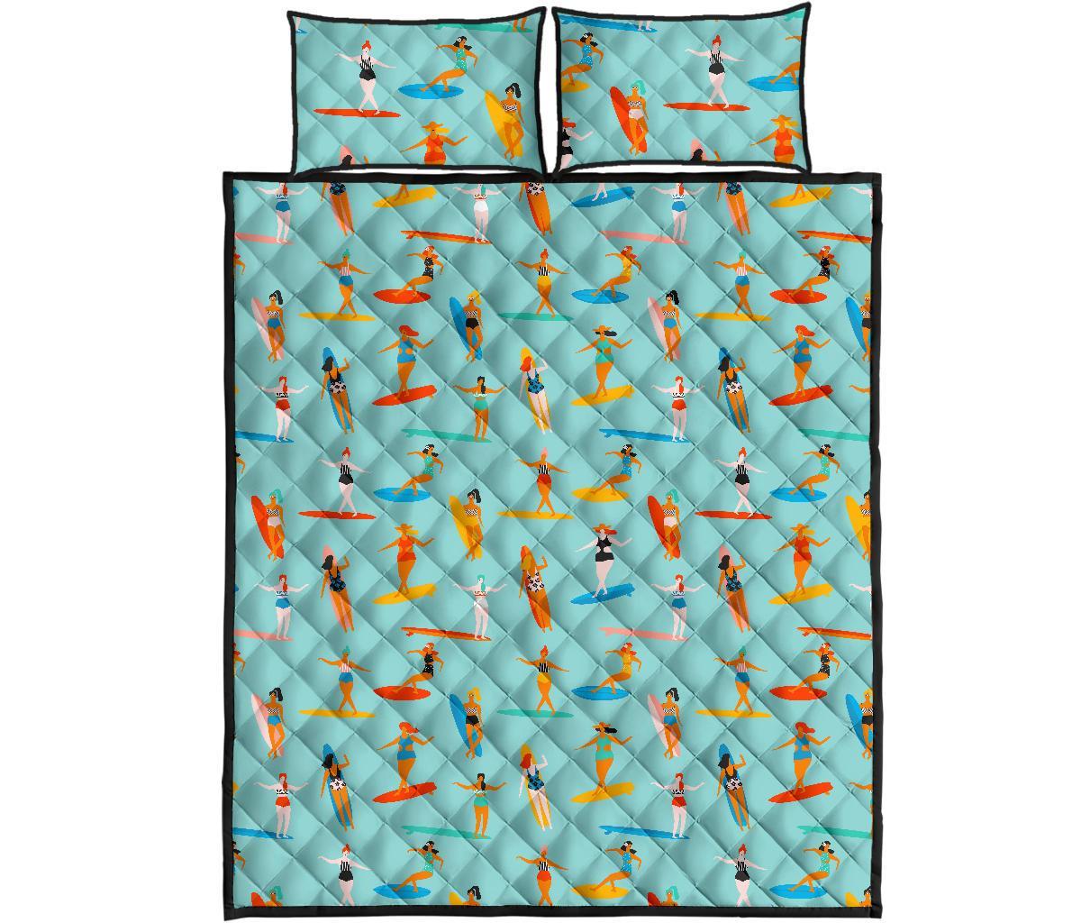 Beach Surfing Pattern Print Bed Set Quilt-grizzshop