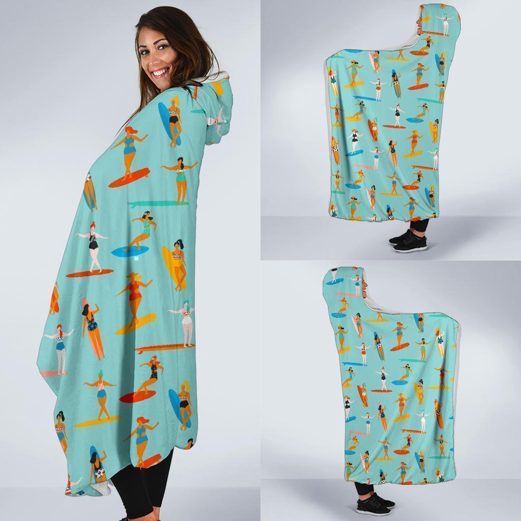 Beach Surfing Pattern Print Hooded Blanket-grizzshop