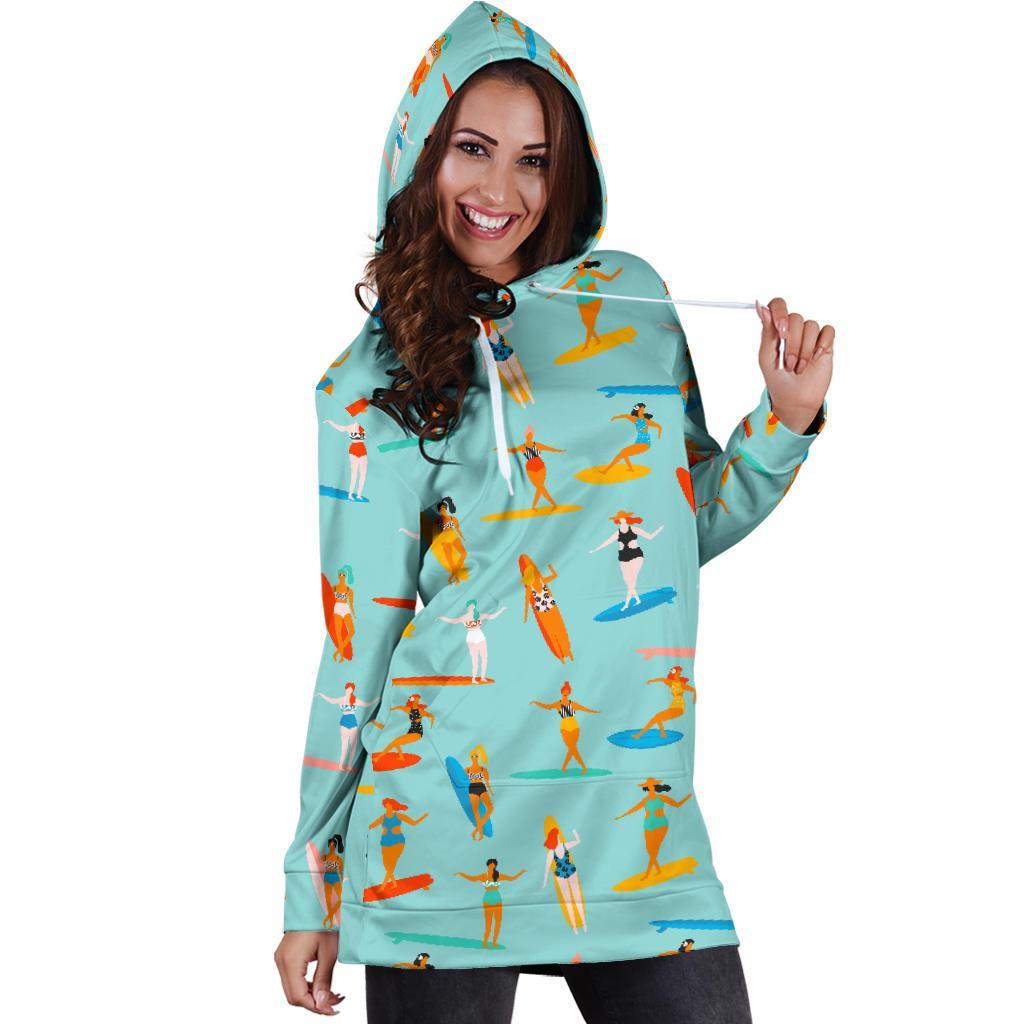 Beach Surfing Pattern Print Women Hoodie Dress-grizzshop