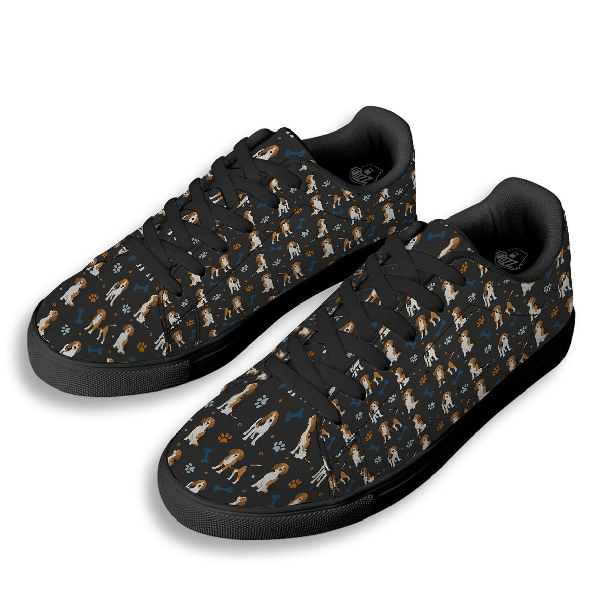Beagle Cute Cartoon Print Pattern Black Low Top Sneakers-grizzshop