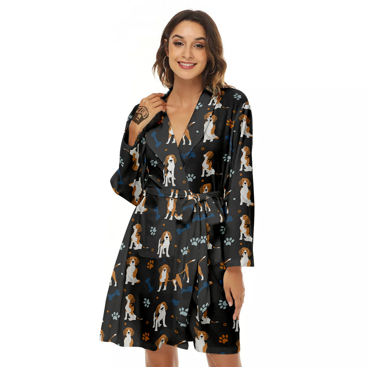 Beagle Cute Cartoon Print Pattern Women's Robe-grizzshop