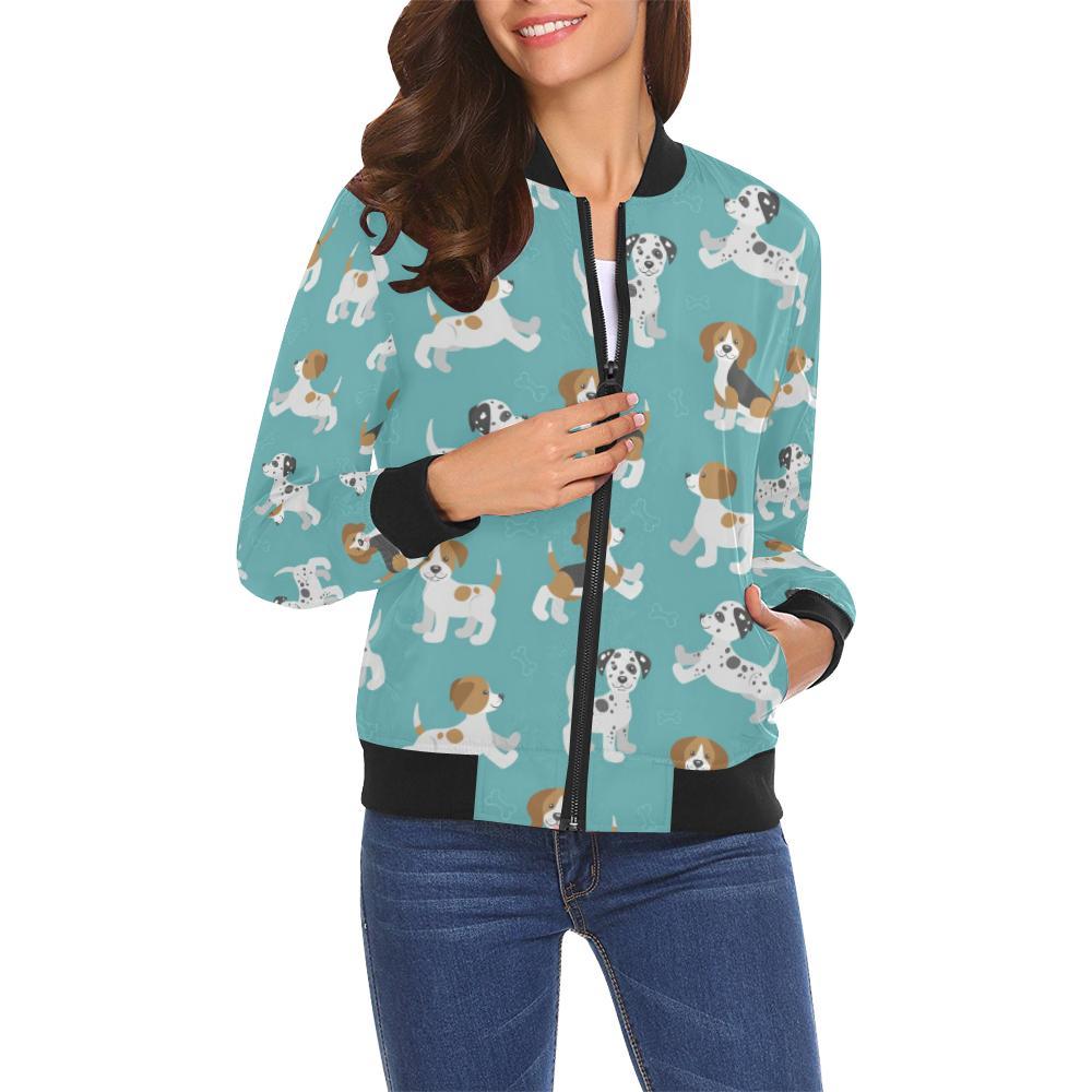 Beagle Dog Bone Pattern Print Women Casual Bomber Jacket-grizzshop