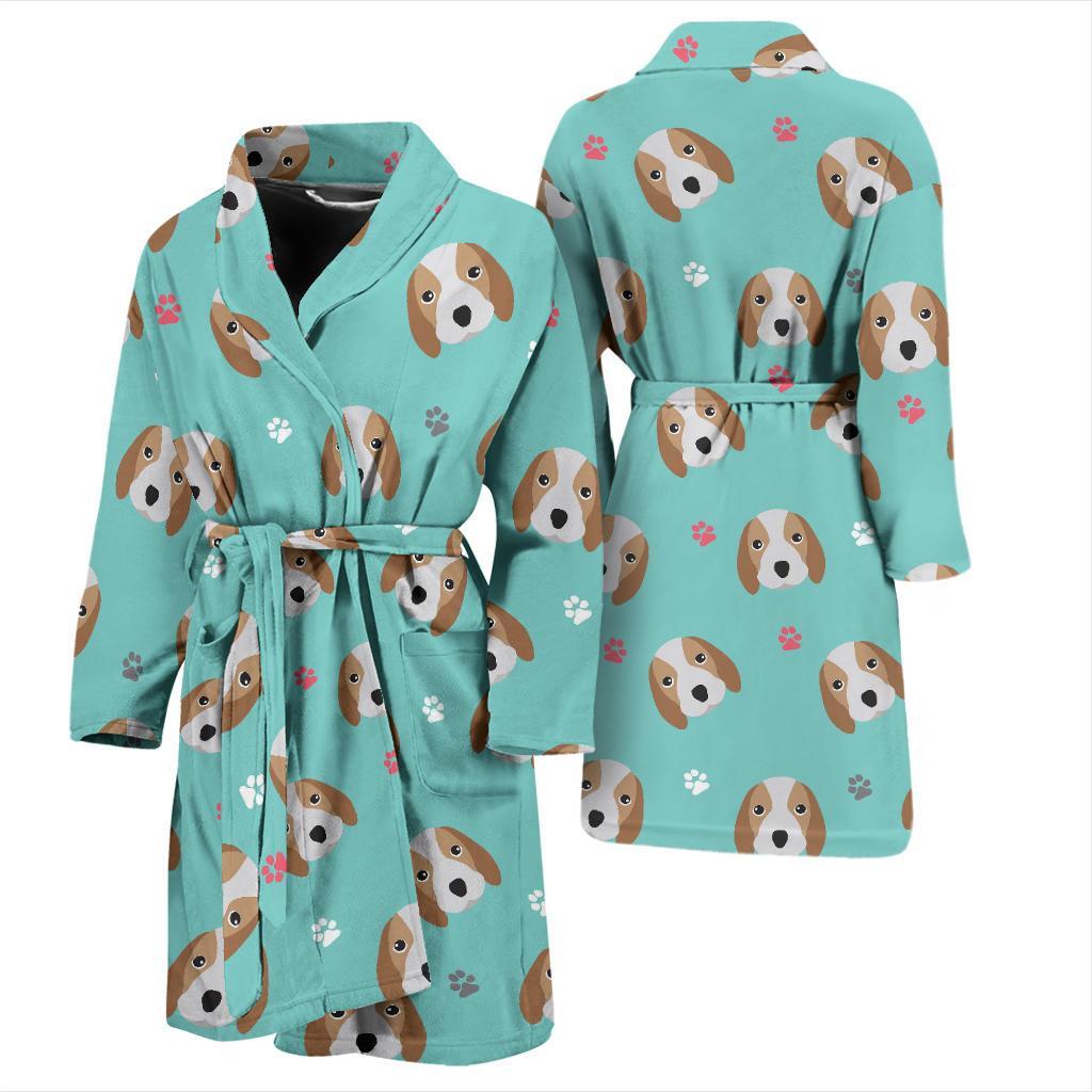 Beagle Paw Pattern Print Men Long Robe-grizzshop