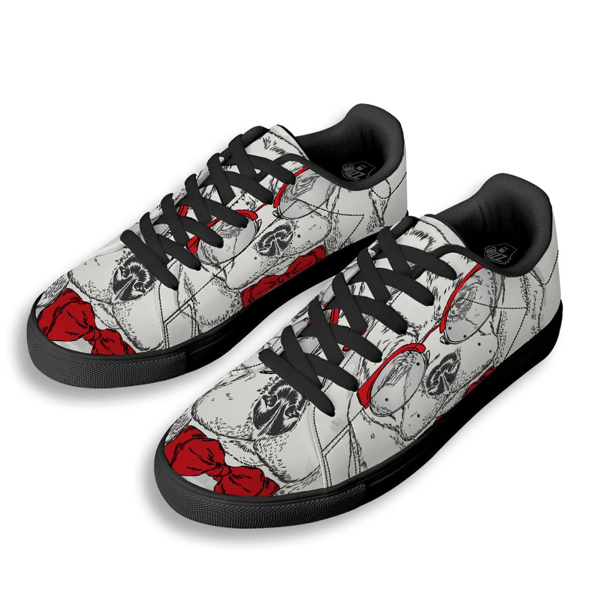 Beagle With Glasses Hipster Print Black Low Top Sneakers-grizzshop