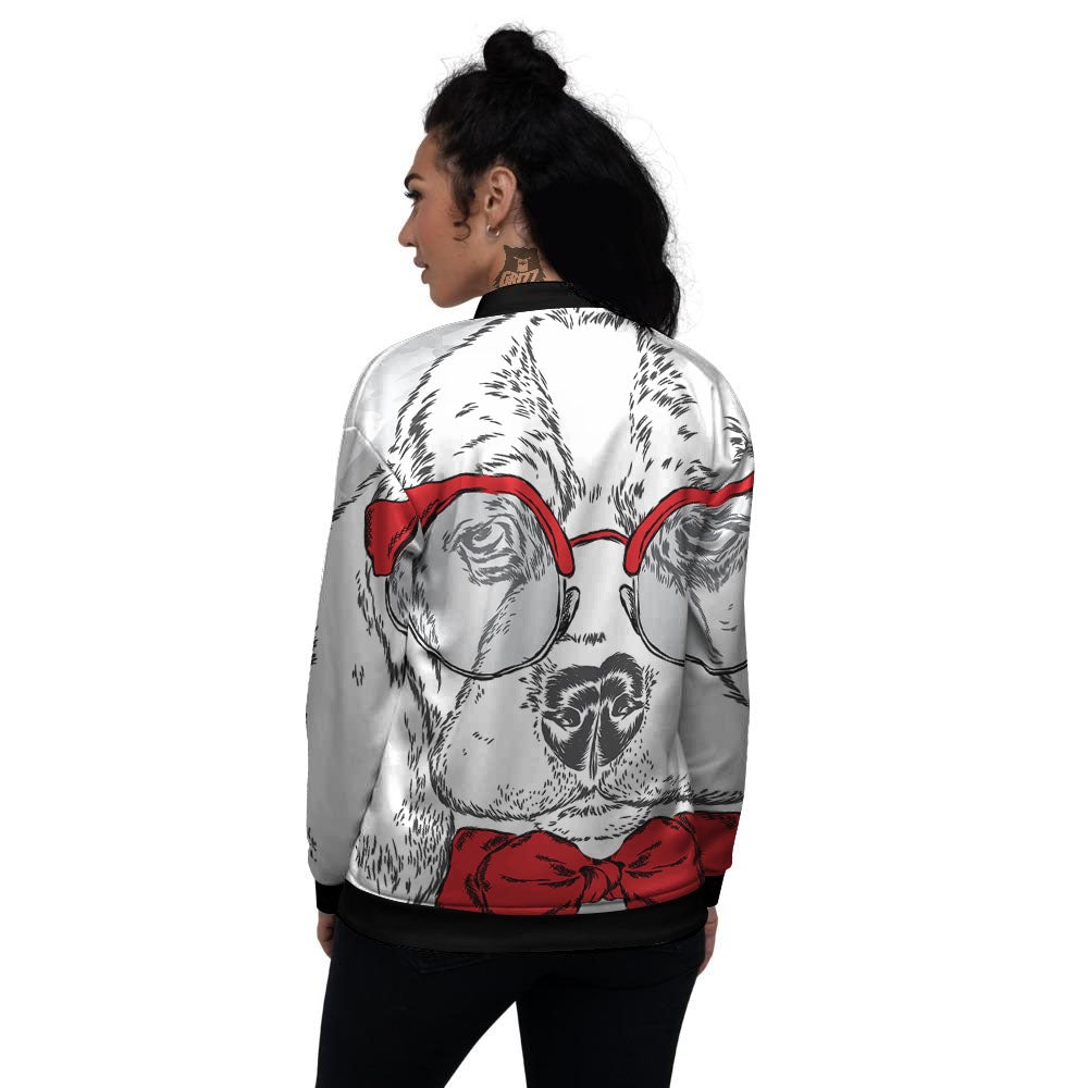 Beagle With Glasses Hipster Print Women's Bomber Jacket-grizzshop