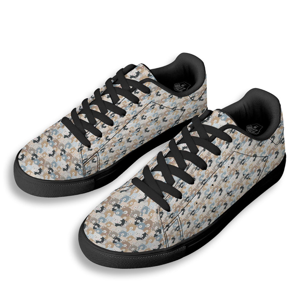 Bear Cute Print Pattern Black Low Top Sneakers-grizzshop