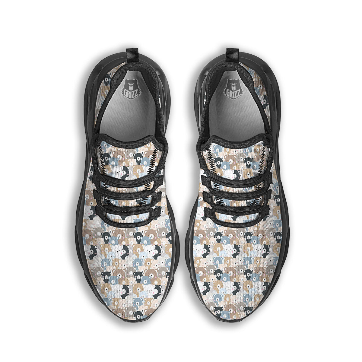 Bear Cute Print Pattern Black Running Shoes-grizzshop