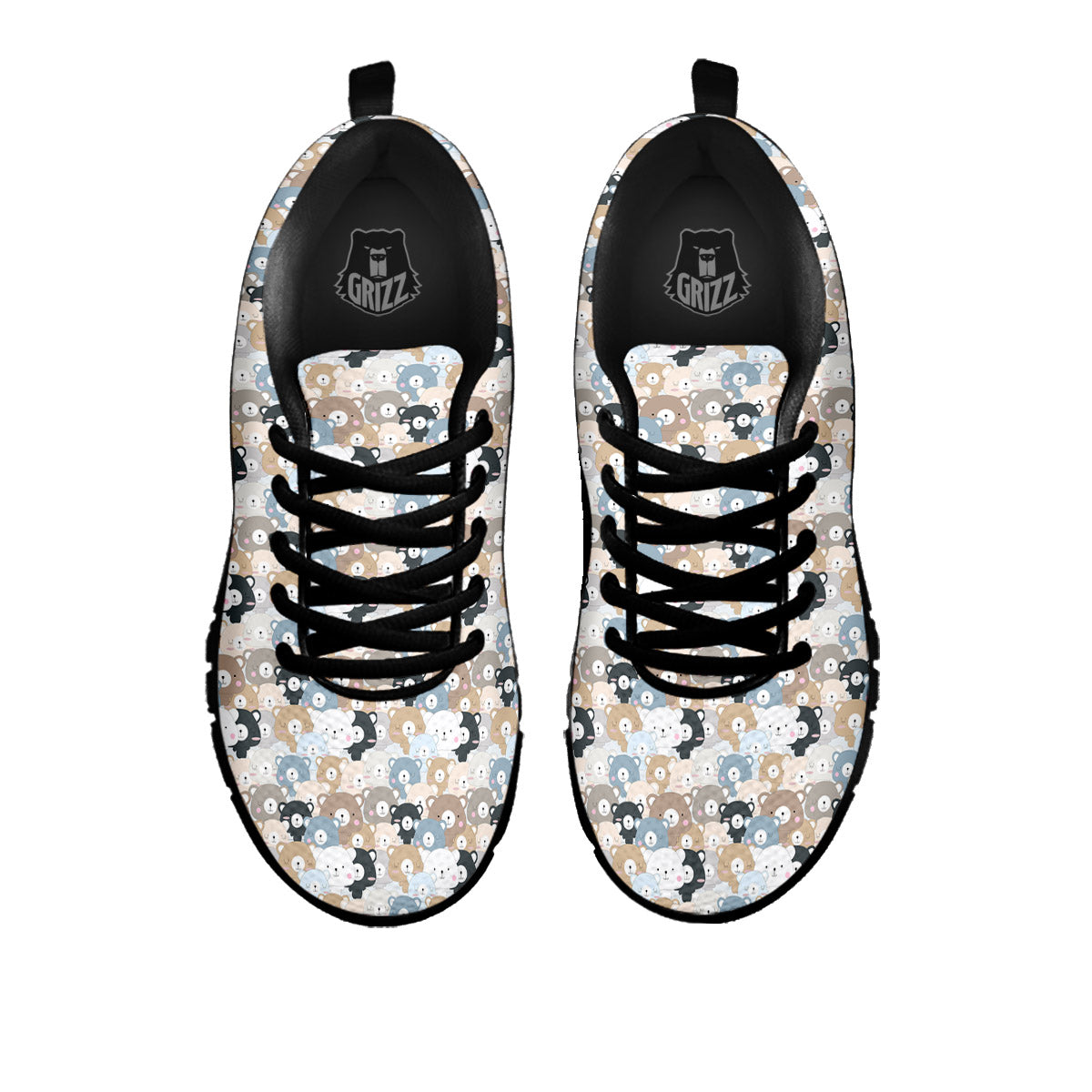 Bear Cute Print Pattern Black Sneaker-grizzshop